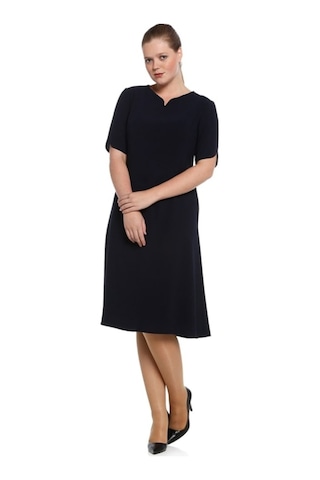 Nidya Moda Büyük Beden Davet Elbise Ayraç Yaka-4067L Lacivert
