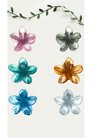 6 Adet Simli Lotus Saç Tokası 6 Farklı Renk- 6 Cm Orta Boy - Hafif Ve Dayanıklı Çok Renkli