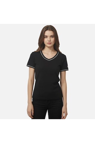 Siyah Fila Kadın Günlük T-shirt Portello Slim V-neck T-shirt Faw1166.80010 siyah
