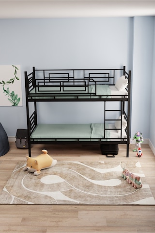 Moblay Defne Genç Çocuk Yatak Odası Metal Ranza Ve Karyola 90x190 Siyah 90 x 190