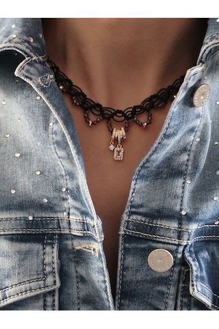 Makrome Bohem İp Örme Yavru Ağzı El Yapımı Bağlamalı Kolye Siyah