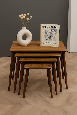 İstanbul 4'lü Zigon Sehpa %100 Mdf Ahşap Ceviz