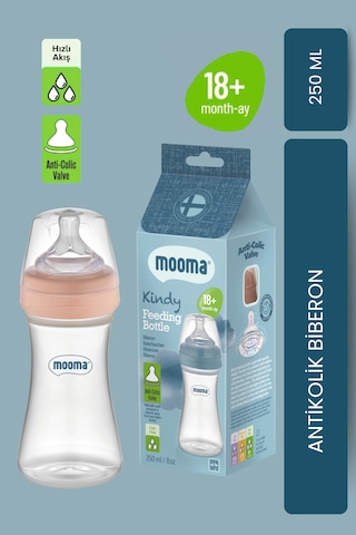 Mooma Kindy Antikolik Pp Biberon 250 Ml 18 Ay Hızlı Akış - Old Rose