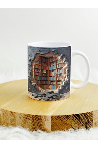 Deepcraft 3d Görünümlü Kitaplık1 Mug Hediyelik Kupa 300ml Beyaz