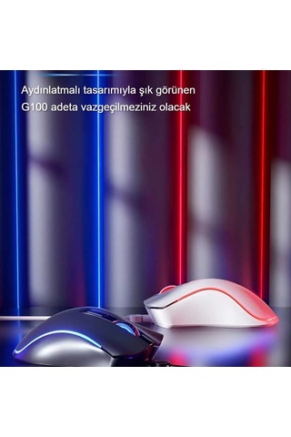 HP G100 1600 Dpı Usb Kablolu Optik Ledli Gökkuşağı Aydınlatmalı Oyuncu Mouse Beyaz