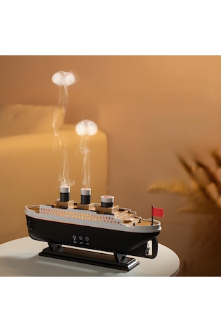 Gemi Tasarımlı Hava Nemlendirici Aroma Difüzör 7 Renk Led Işıklı Buharlı Aromaterapi Gece Lambası