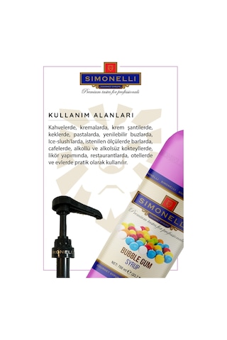 Simoenlli Kahve Şurubu Bubble Gum Aromalı 700 ML + Pompa Simonelli