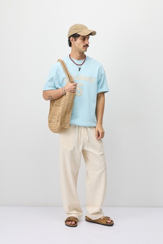 Vamos Oversize Baskılı Tişört V70-188 Bebe Mavi