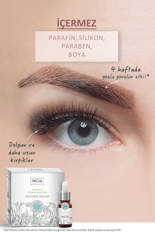 INCIA %100 Doğal Kaş ve Kirpik Serum Bitkisel Yoğunlaştırıcı Yoğun Bakım Yağı Vegan 10 ML