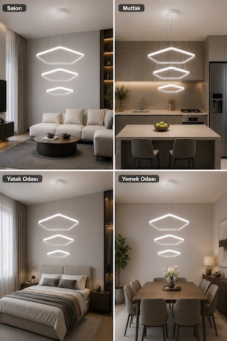 AvizeGO Titan 3'lü Led Sarkıt Avize 3 Renk Kumandalı Beyaz