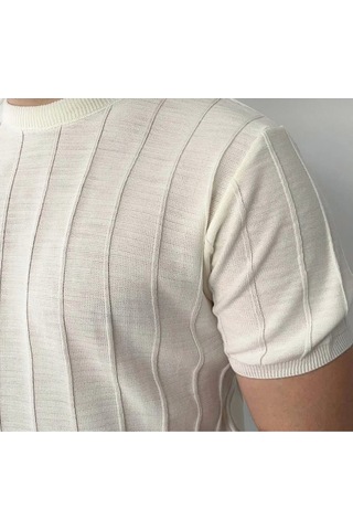 Erkek Slim Kısa Kollu Triko Tişört Yazlık Basic Beyaz