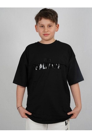 Ekkokids Çocuk Challenge Yazılı Pamuklu T-shirt-16022 SIYAH