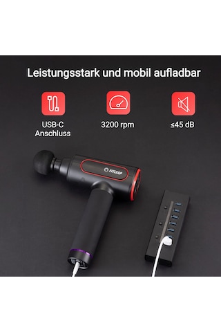 Fitleap Masaj Tabancası, 6 Başlıklı Ve 6 Modlu Massage Gun Pro, 3200 Rpm'lik Kas Masajı Ve Boyun, Sırt, Omuzlar Ve Bacaklar İçin Usb-c Şarj Portu
