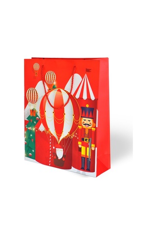 Yılbaşı Temalı Lüks Karton Çanta Varak Baskılı Kırmızı 26x32 1 Adet
