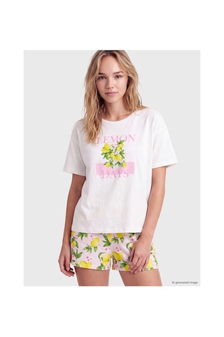 Lcw Dream Pembe Limon Baskılı Kadın Şortlu Pijama Takımı