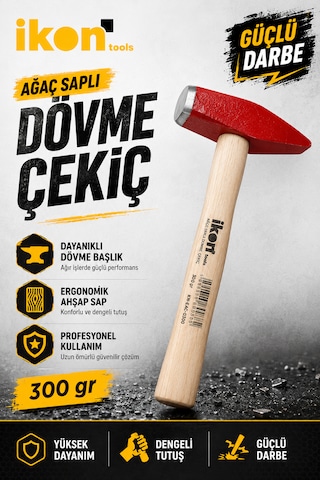 Ağaç Saplı Dövme Çekiç 300 Gr Dayanıklı Çelik Başlıklı Ahşap Saplı Profesyonel Çekiç