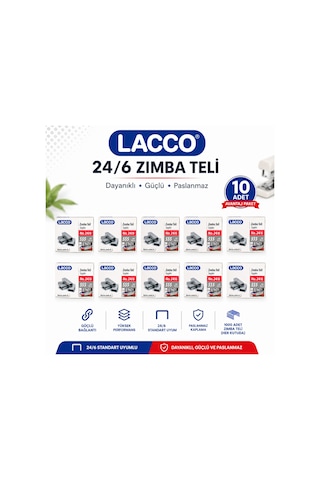 Lacco 24/6 Zımba Teli 10 Kutu 10000 Adet Standart Zımba Teli Dayanıklı Paslanmaz Güçlü Ofis Okul Evrak Zımbası Uyumlu