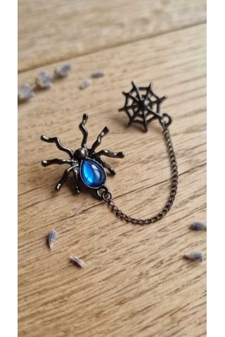 Dükkan Design Lowe And Deep Spice Mavi Taşlı Piercingli Küpe Antrasit
