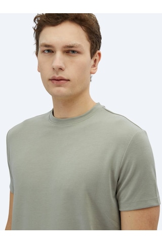 Kip Haki Düz Bisiklet Yaka T-shirt Haki