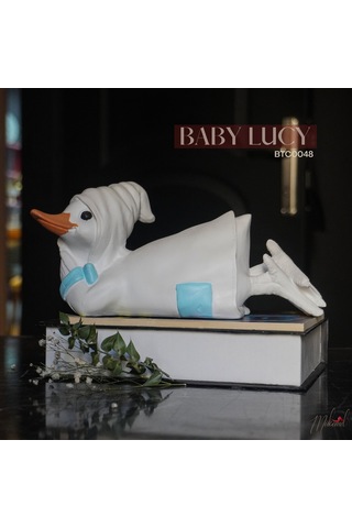 El Yapımı Kaz Figürü Mavi Detaylarla Dekoratif Hayvan Heykeli -