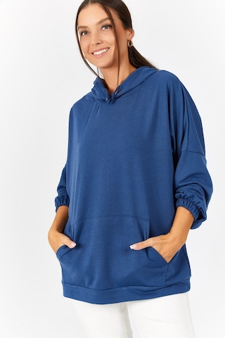 Armonika Kadın Koyu Mavi Kapüşonlu Cepli Sweatshirt Arm-21k024027