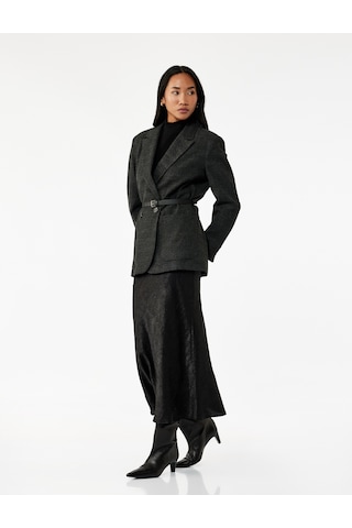 Koton Slim Fit Balık Kesim Dokulu Midi Saten Etek Siyah 6wak70011pw Siyah