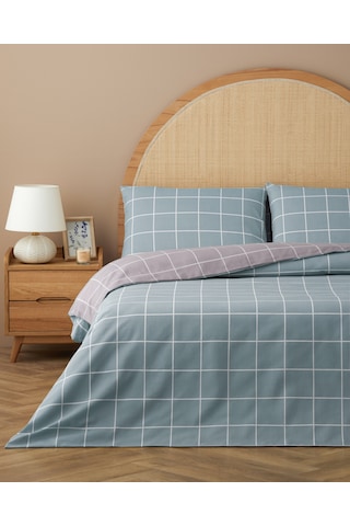 English Home Gridline Kolay Ütülenir Çarşaflı Tek Kişilik Nevresim Takımı 160x220 Cm Seledon-mürdüm Seledon-mürdüm