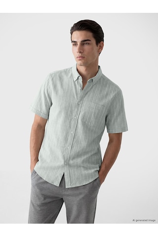 Lcwaıkıkı Classic Yeşil Regular Fit Çizgili Kısa Kollu Erkek Gömlek