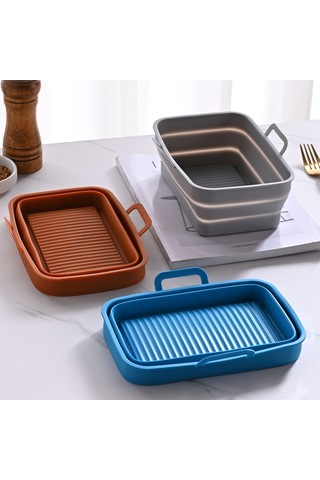 Ranyeek Kırmızı Silikon Hava Fritöz Tepsisi, Ninja Dz201410 İçin Uyumlu, Çift Sepetli, Katlanabilir, Anti Yapışkan, 195x127x7cm, Kolay Temizleme Diğer