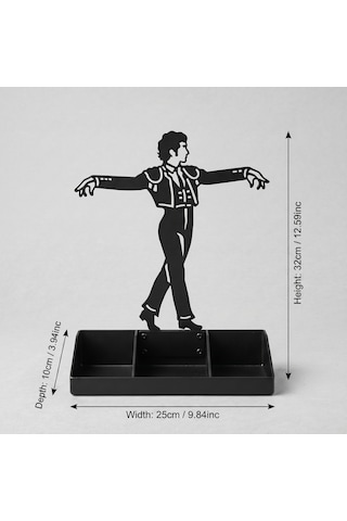 Mens Jewelry Stand & Organizer Flamenco Dancer Valet Tray For Cufflinks, Rings, Watches Black Metal Desk Accessory Gift For Hi Siyah