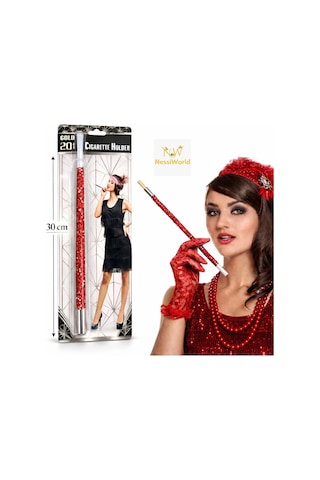Mey İthalat 30 Cm Kırmızı Payetli Sigara Tutacağı 1920 Ler Gatsby Parti Aksesuarı