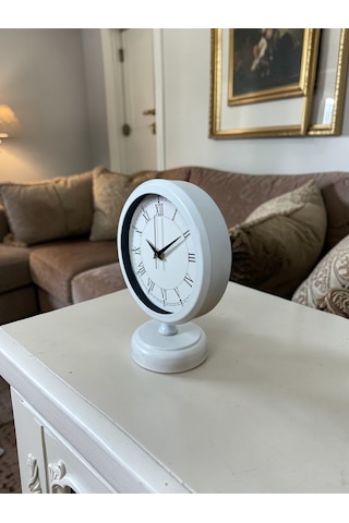 Büro Ev Ofis Hediyesi İçin 20x25cm Beyaz Pure Roman Metal Masa Saati Diğer