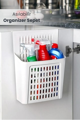 Dolap Kapağına Asılabilir Organizer Sepet Beyaz