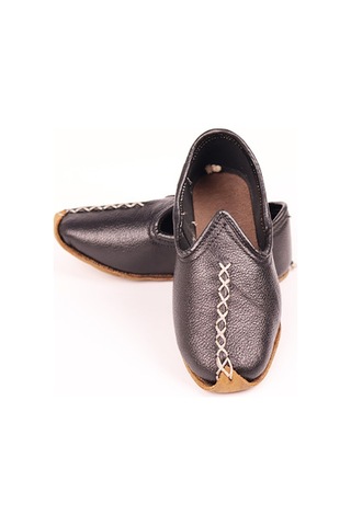 El Yapımı Hakiki Deri Çocuk Yöresel Yemeni Çarık Siyah