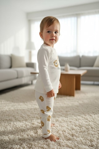 Aden Kids Raporlu Kumaş Desenli Çocuk Pijama Takımı Kahve