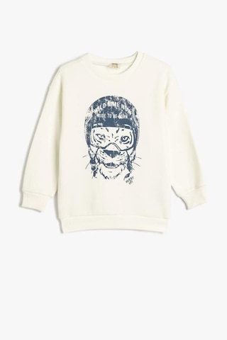 Hipatu Koton Erkek Çocuk Hayvan Baskılı Sweatshirt Bisiklet Yaka Boxy Pamuk Karışımlı Ekru