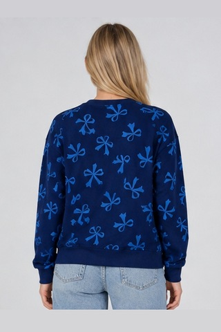 Fiolin 3 İplik Şardonlu Kurdele Desenli Sweatshirt Lacivert