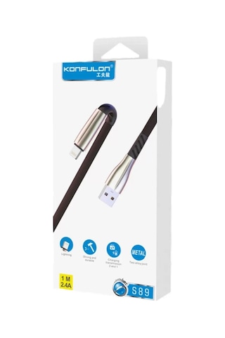 Mey İthalat S89 Metal Uçlu Lightning Kablo İphone Uyumlu 1m 2.4a - Siyah Standart