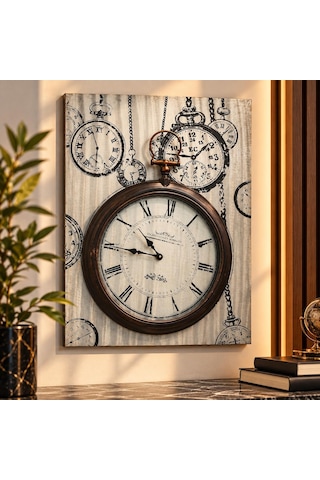Dekoratif Duvar Saati Silver Tablo Model Kahverengi
