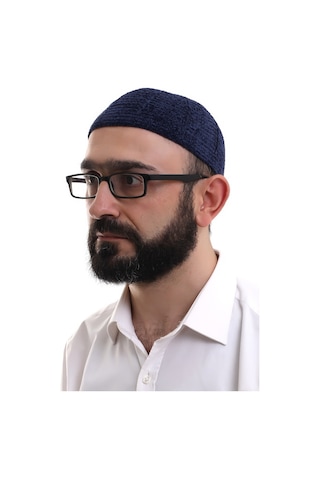 Lacivert Kışlık Sade Desenli Kadife Namaz Takkesi Lacivert