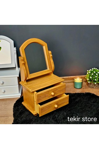 Ahşap Hareketli Aynalı Bambu Eskitme Takı Ve Makyaj Organizeri