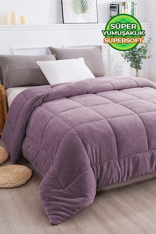Ultra Yumuşak Tek Kişilik Çift Taraflı Wellsoft Peluş Yorgan Yıkanabilir 160x220 Lila Lila