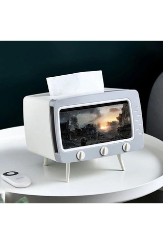 Geekyou Retro Tv Desenli Çift Fonksiyonlu Servis Kağıdı Tutucu İle Telefon Standı - Ev Ofis Mutfak Kullanımı