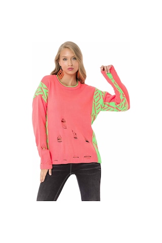 Cipo & Baxx WP241 Vintage Salaş Yırtıklı Neon Kazak Turuncu