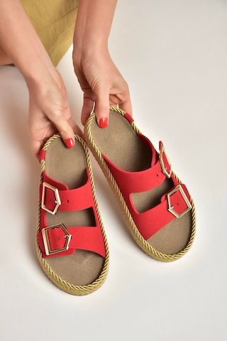 Fox Shoes U596030202 Kırmızı Süet Kadın Terlik Kırmızı