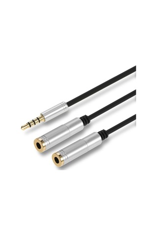 Sandwich 3.5mm Girişli 2 Çıkışlı Ses Ayırıcı Kablosu Gümüş, 31cm Uzunluk, Yüksek Kaliteli