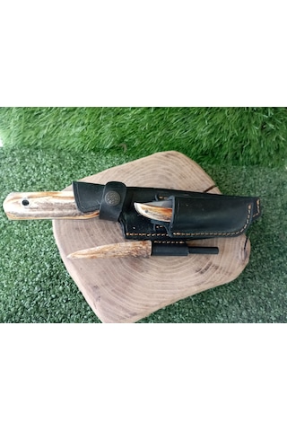 Tctknives El Yapımı Av Kamp Bıçak Deri Kılıflı Krem