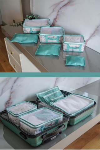 Onikiden 6 Lı Bebek Doğum Çanta Seti, Çok Kullanışlı Düzenleyici Seyahat 6 Lı Set Mavi Beyaz - Mavi