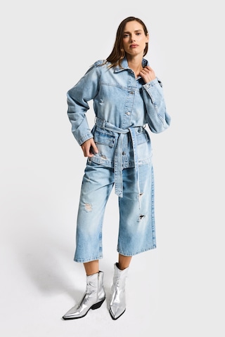 Kadın Ice 12s6-32 Oversize Kemer Detaylı Yırtık %100 Koton Denim Ceket Ice Rengi