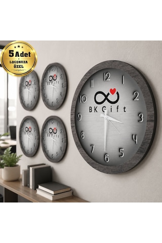 Logonuza Özel 5 Adet 31 Cm Yuvarlak 5 Mm Mdf Duvar Saati Kurumsal Baskılı Promosyon Saat Çok Renkli